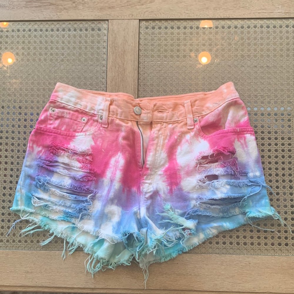 Levi’s Rainbow tie dye cut offs shorts